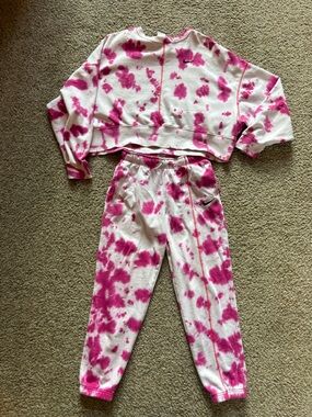 Nike White and Hot Pink Tie-Dye Set - Cropped Top & Joggers